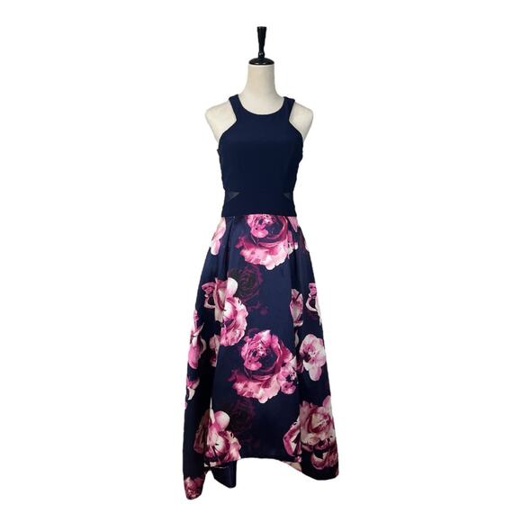 Xscape Ballgown Formal Dress Halter Neck High Low Blue Pink Floral Women Size 8 - Picture 14 of 15